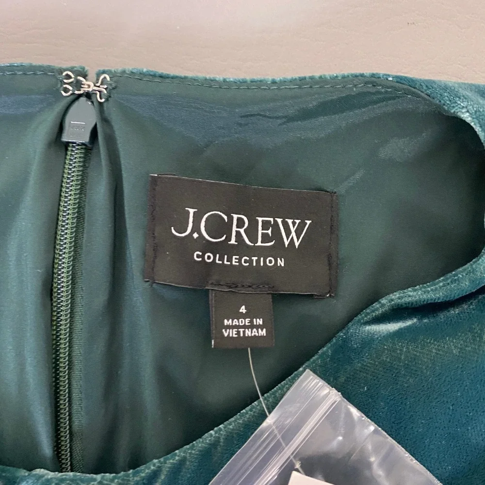 J.Crew‎ Collection Velvet Puff Mini Dress Women's Size 4 Teal Sleeve Rosette NWT